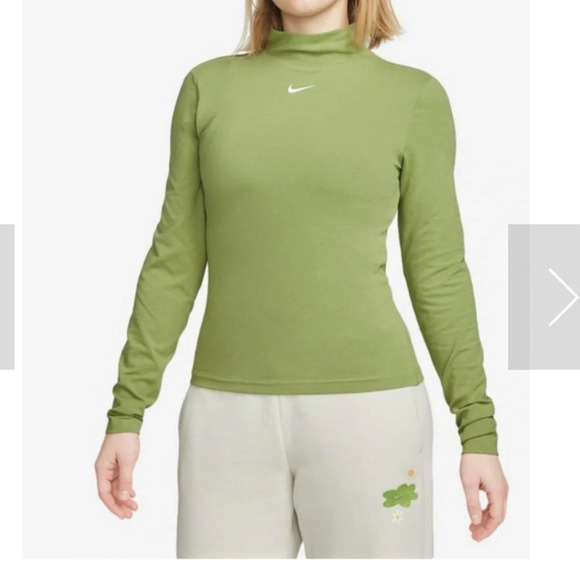 Nike center swoosh moss sage green turtleneck top crop medium new with tags - Picture 1 of 9